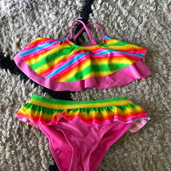 INGEAR SWIM RAINBOW AND PINK RUFFLE BIKINI - Picture 1 of 2